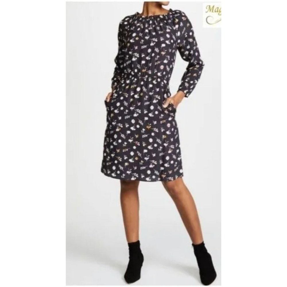 Rebecca Taylor Holly Flower SILK Dress 4 Stretch 3/4 Long Sleeve Pockets